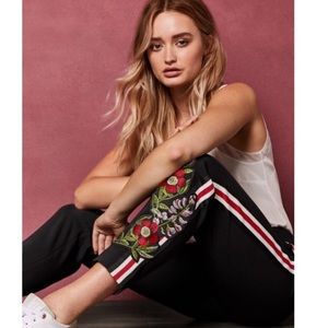 Ted Baker Black Track Pants Side stripes and embroidered flowers